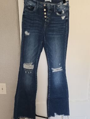 Flying Monkey Dark Blue Distressed Flare Jeans 33 Inseam
